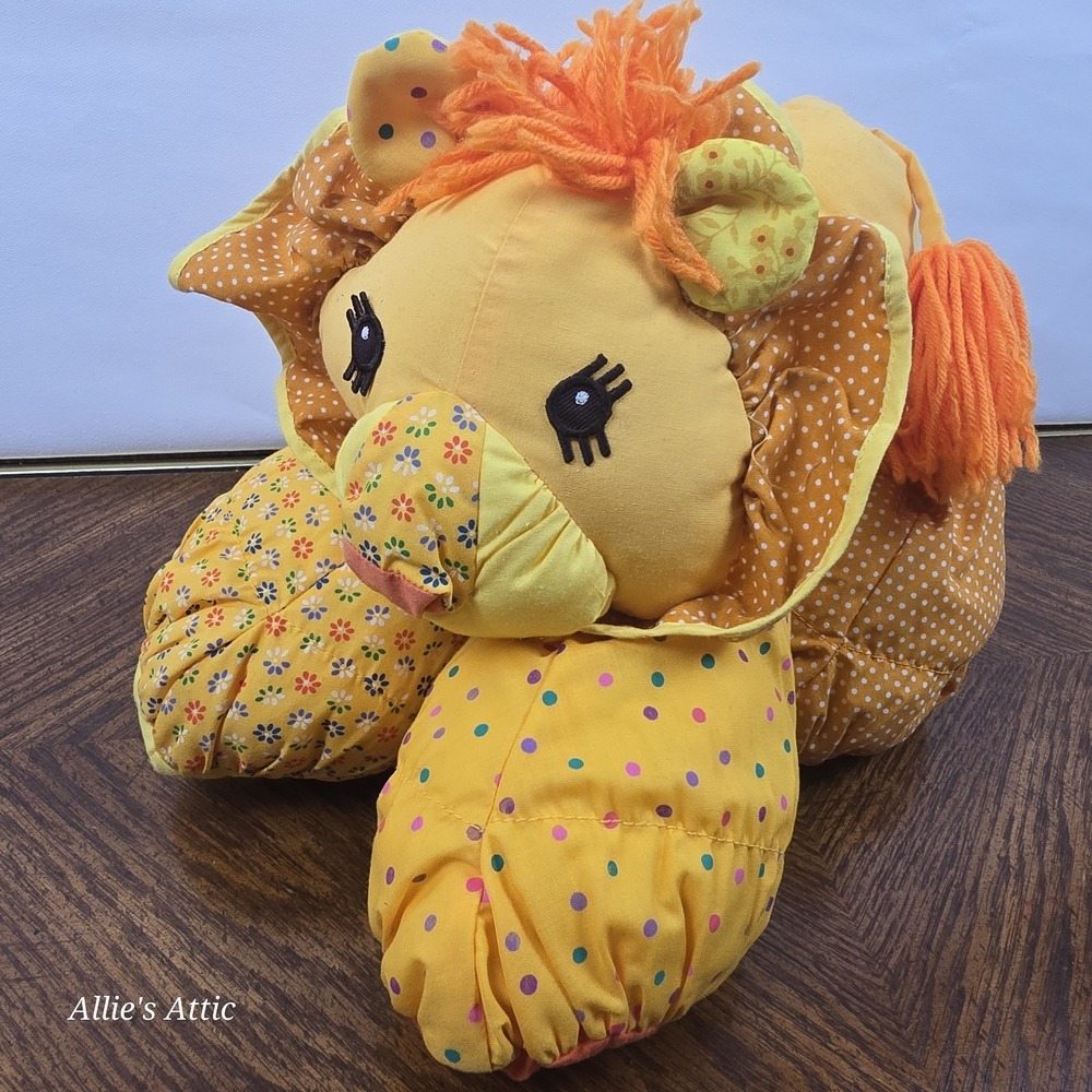 80s‎ Floppalots Lion Stuffed Plush Animal Toy Orange Yellow Polka Dot Vintage